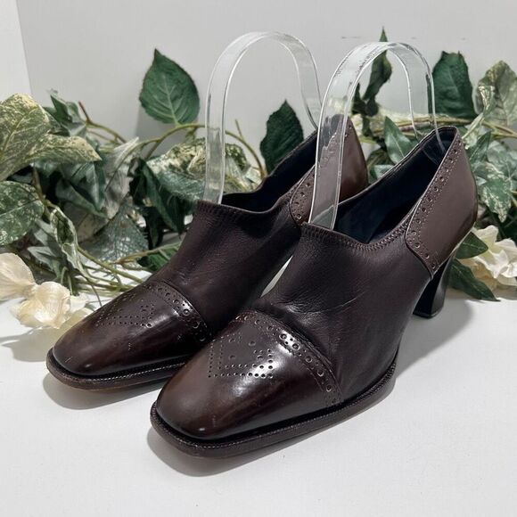 Vintage Bruno Magli Leather Pumps Women's Size 38 Brown Square Toe Slip-on - Picture 8 of 15